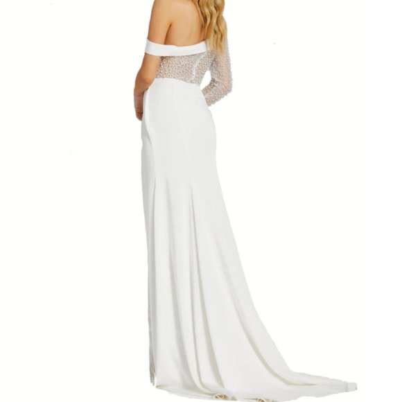 MAC DUGGAL 11126 ONE SHOULDER PEARL BODICE IVORY GOWN sz 2 - Picture 2 of 7